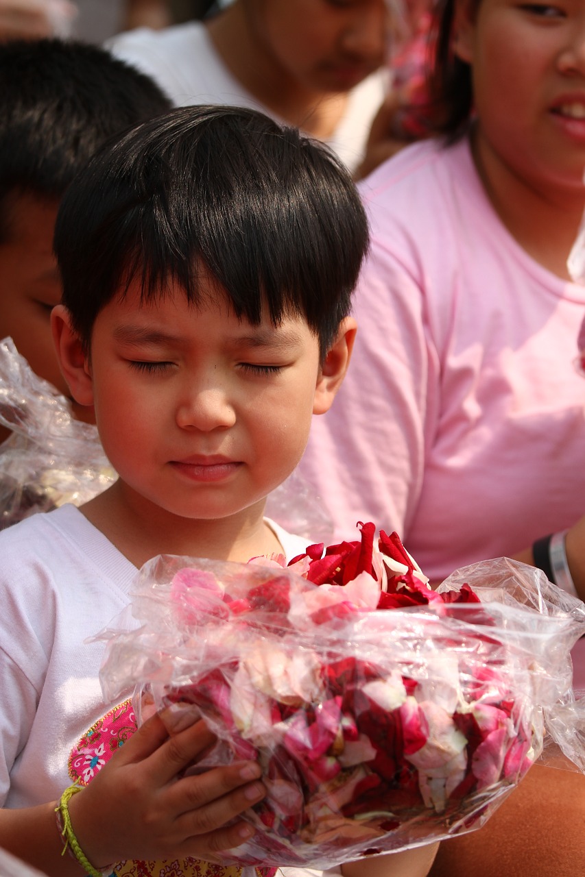Budistams, Rožių Žiedlapiai, Vaikai, Vienuoliai, Tradicija, Ceremonija, Tailandas, Tajų, Festivalis, Wat