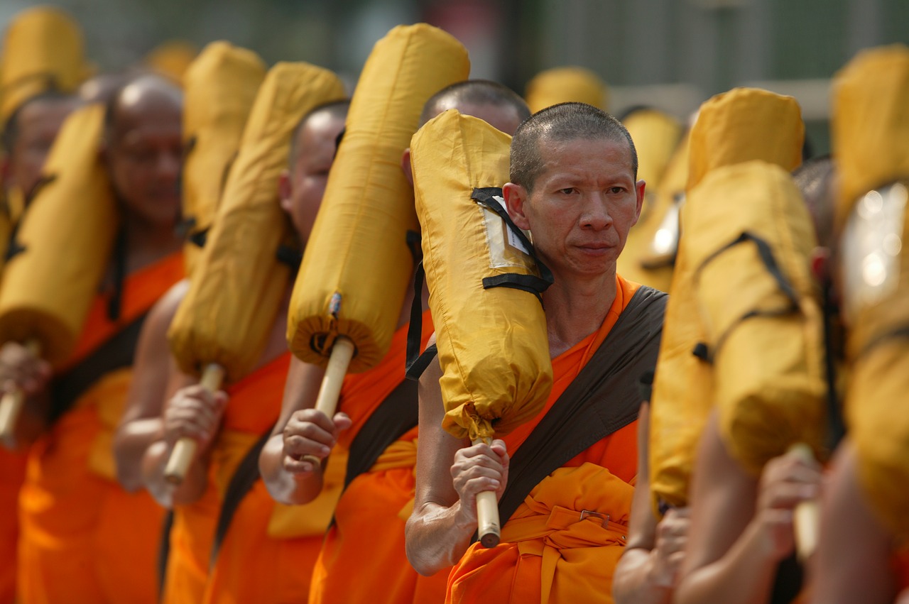 Budistams, Vienuoliai, Oranžinė, Drabužiai, Ceremonija, Konvencija, Susitikimas, Medituojantis, Žmonės, Meditacija