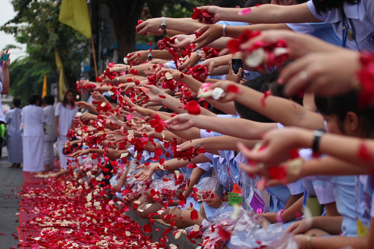 Budistams, Rožių Žiedlapiai, Ceremonija, Žmonės, Taika, Tradicija, Tailandas, Bangkokas, Tikėjimas, Wat