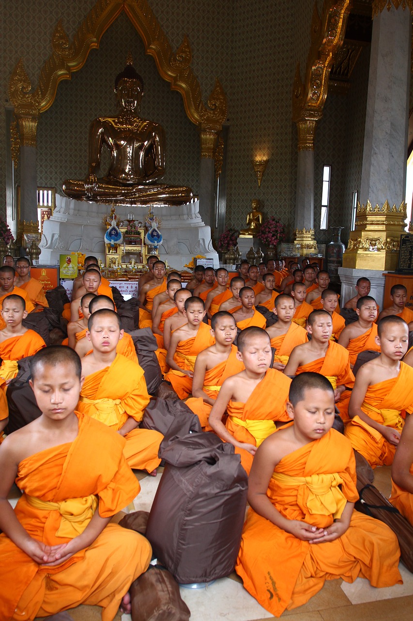 Budistų Vienuoliai, Budistinis, Naujokas, Medituoti, Tradicijos, Tradicijos Ceremonija, Savanoris, Žmonės, Tailandas, Wat