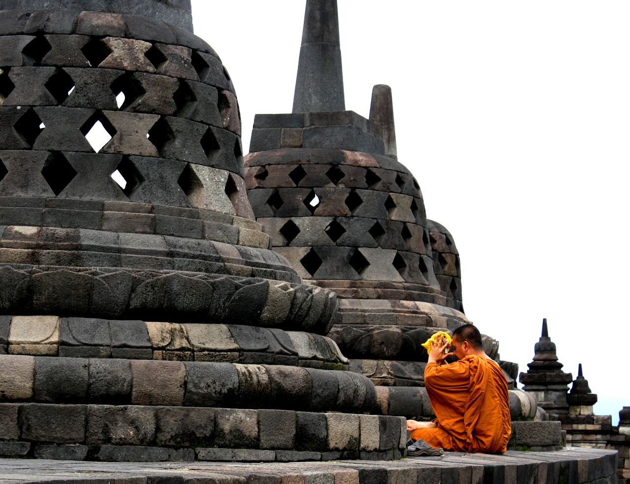 Budha, Sembayang, Biksu, Candi Borobudur, Magelang, Jawa Tengah, Java, Indonesian, Stupa, Šventykla