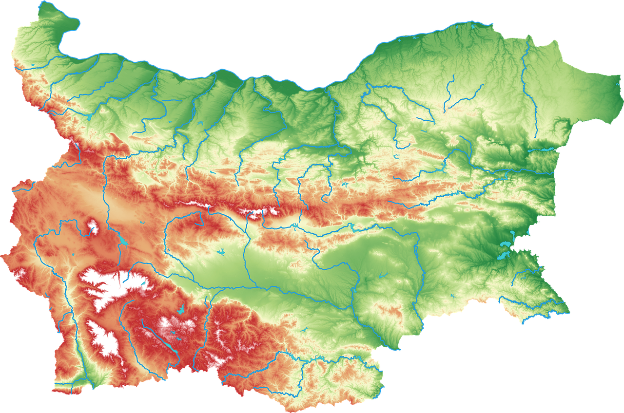 Bulgarija, Žemėlapis, Natūralus, Fizinis, Palengvėjimas, Upės, Kalnai, Lygumos, Ežerai, Nemokamos Nuotraukos
