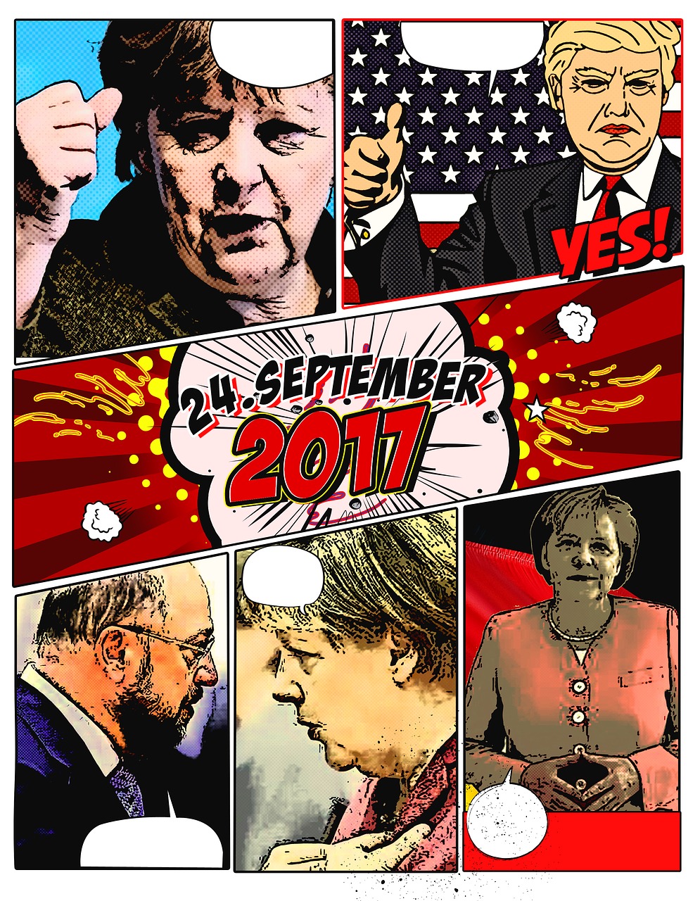 Bundestagswahl, 2017, Politika, Vokietija, Angela Merkel, Martin Schulz, Donaldas Trampas, Linksma, Komiksas, Nemokamos Nuotraukos
