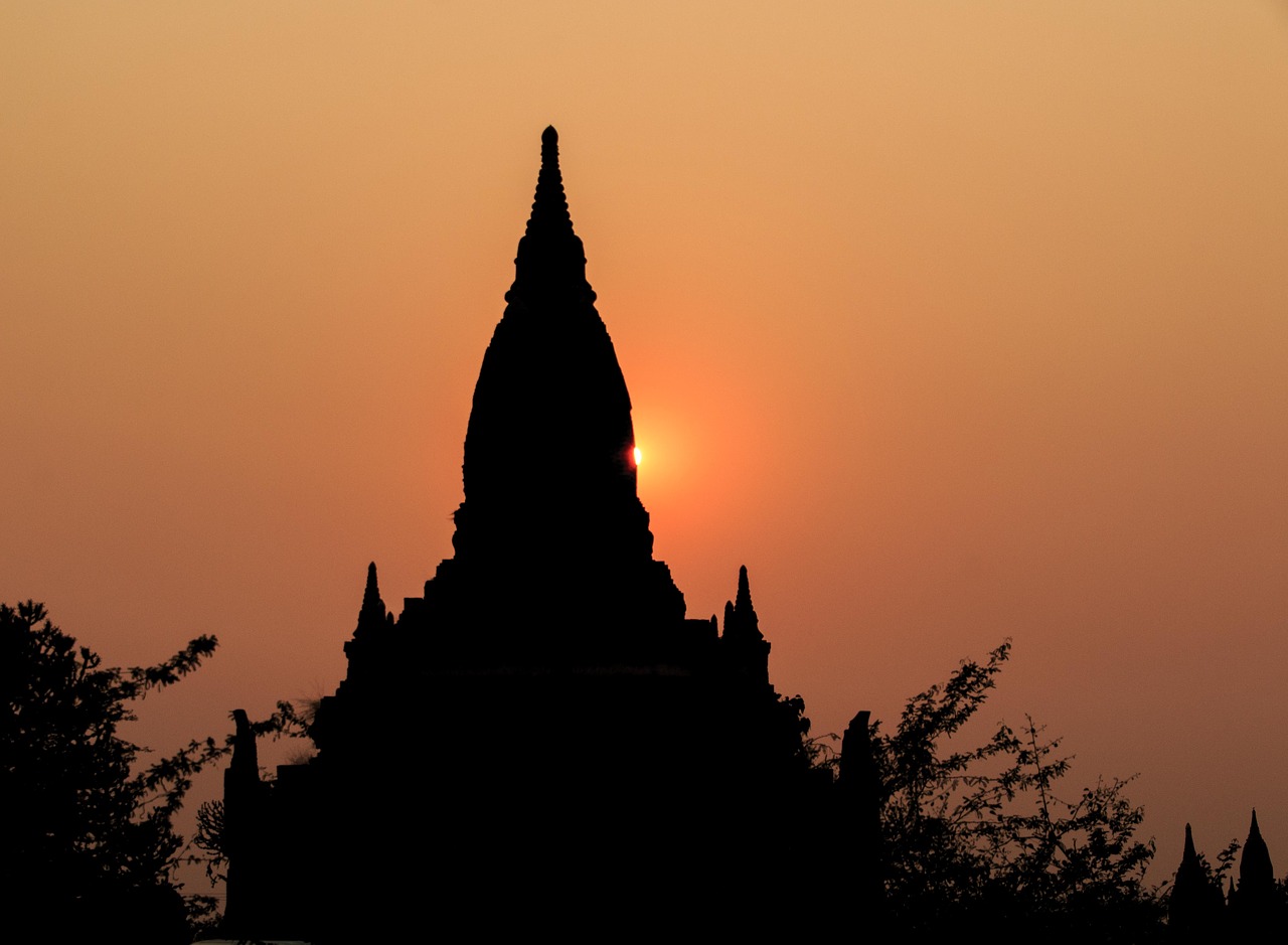 Burma, Mianmaras, Asija, Kelionė, Turizmas, Kraštovaizdis, Saulėlydis, Ramus, Architektūra, Pagoda