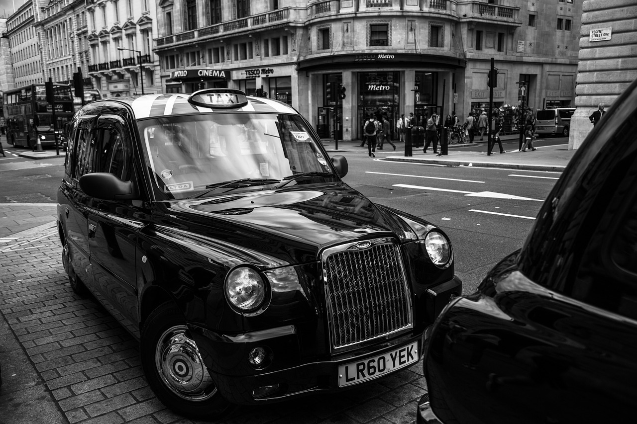 Taksi, Oldtimer, Taksi, Automobilis, Miestas, Londonas, Anglija, Didžioji Britanija, Senas, Juoda Ir Balta