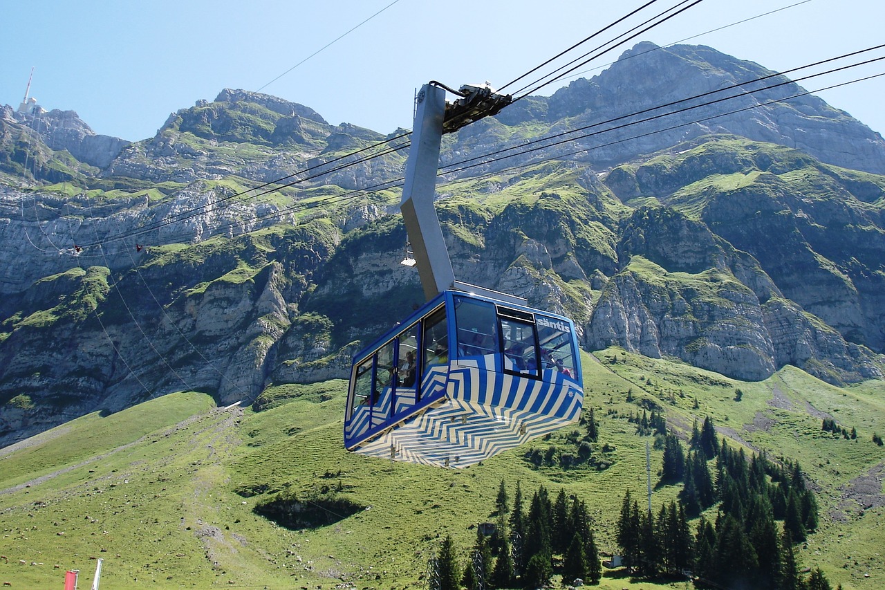 Lynų Kelio,  Säntis,  Šveicarija,  Santis Funikulierių,  Appenzell,  Gondola,  Kalnų,  Panorama,  Top,  Kalnai