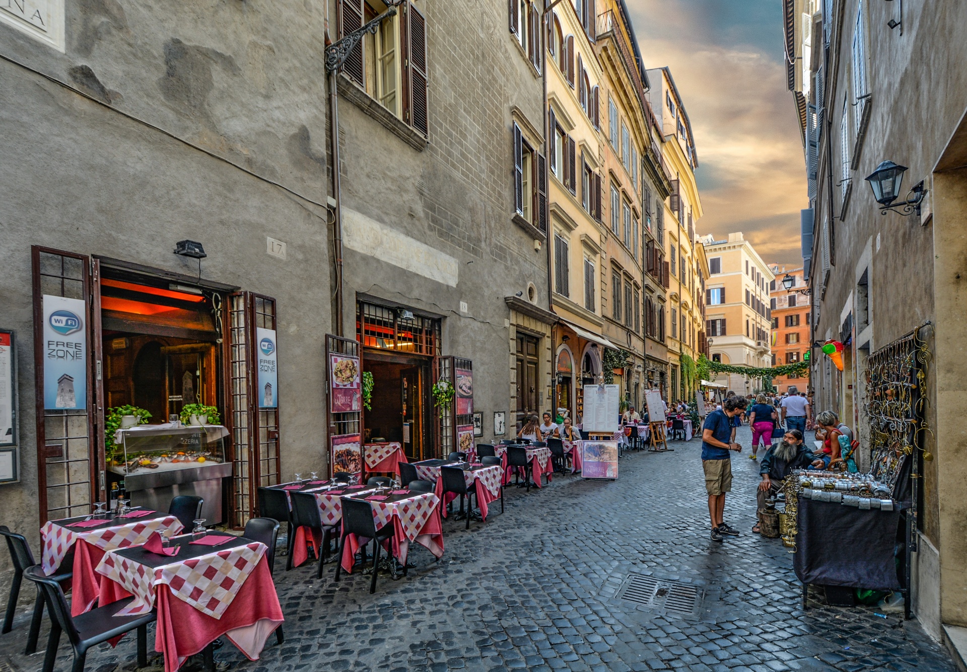 Roma,  Italy,  Kavinė,  Šaligatvis,  Gatvė,  Restoranas,  Dusk,  Turistinis,  Kelionė,  Maistas