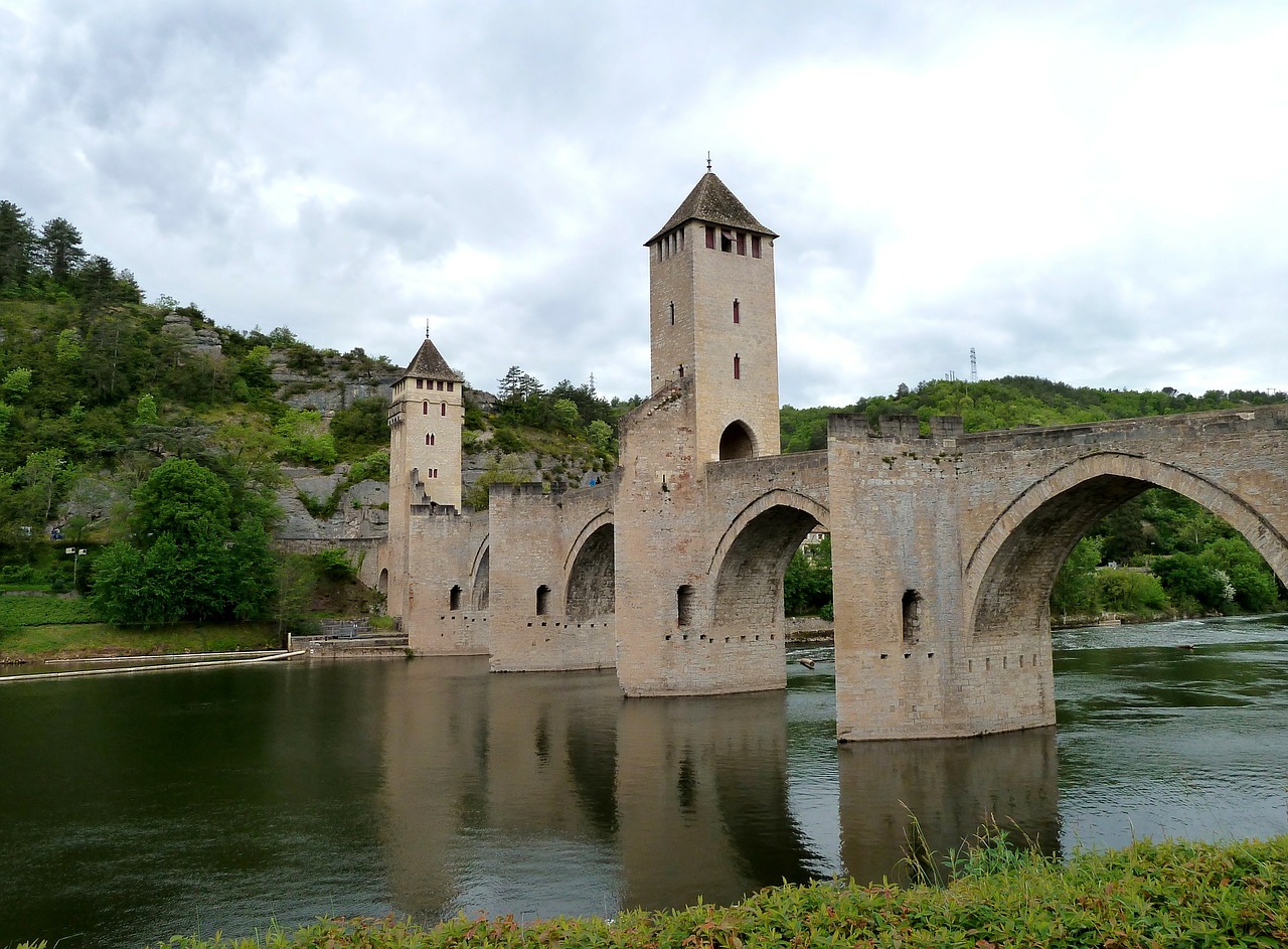 Cahors, France, Tiltas, Dangus, Debesys, Architektūra, Orientyras, Upė, Vanduo, Apmąstymai