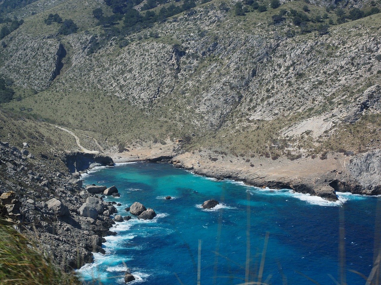 Cala Figuera, Užsakytas, Dangtelis Formentor, Maljorka, Vanduo, Mėlynas, Jūra, Kranto, Uolos, Cal Figuera Del Fumat