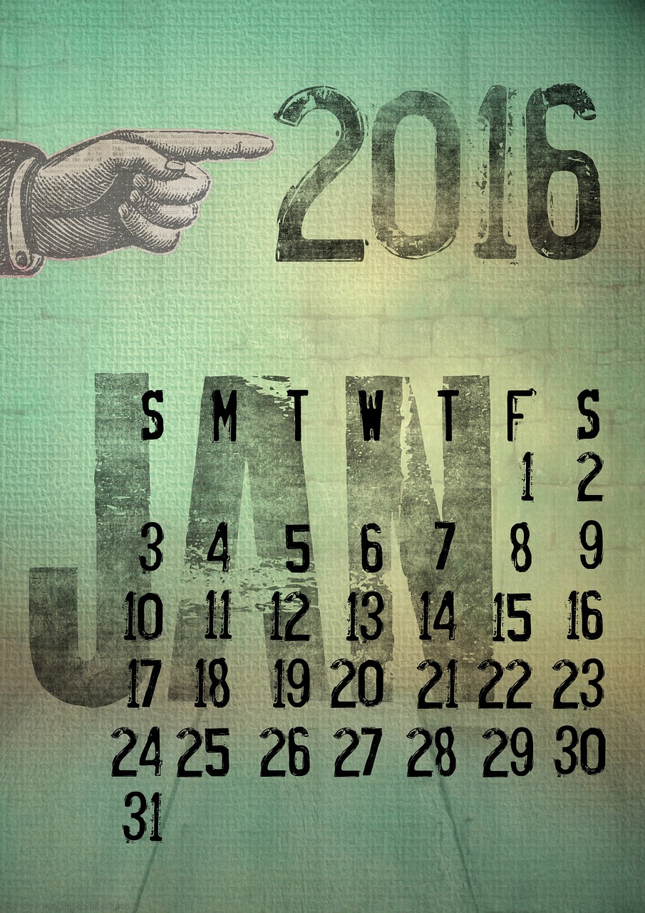Kalendorius, 2016, Sausis, Grunge, Kas Mėnesį, Diena, Dienoraštis, Mėnuo, Biuras, Planuotojas