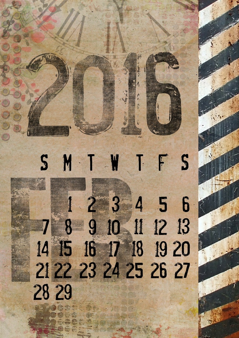 Kalendorius, 2016, Vasaris, Grunge, Kas Mėnesį, Diena, Dienoraštis, Mėnuo, Biuras, Planuotojas