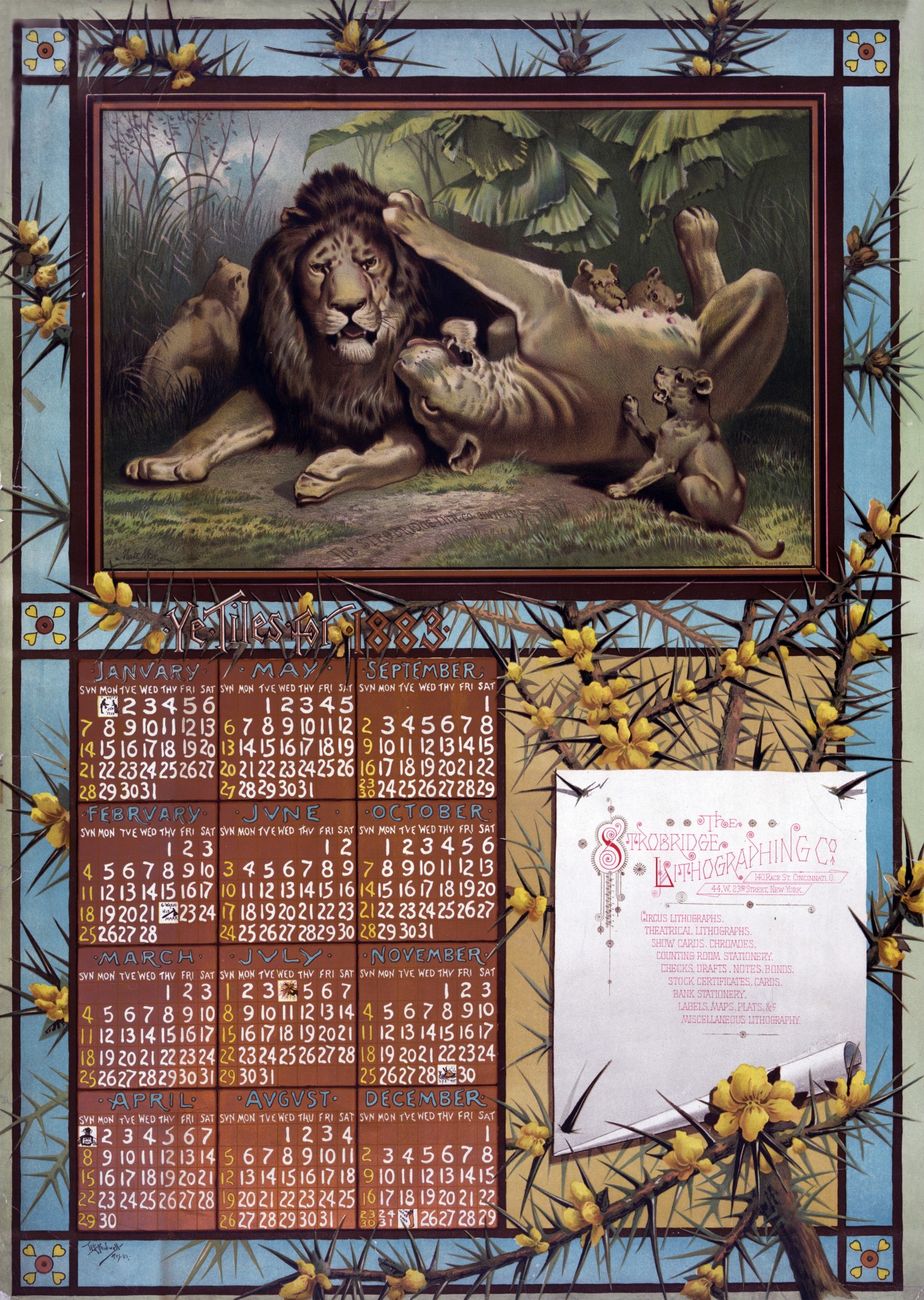 Kalendorius,  1883,  Liūtas,  Liūtys,  Šeima,  Liūtas,  Cub,  Cubs,  Vintage,  Menas
