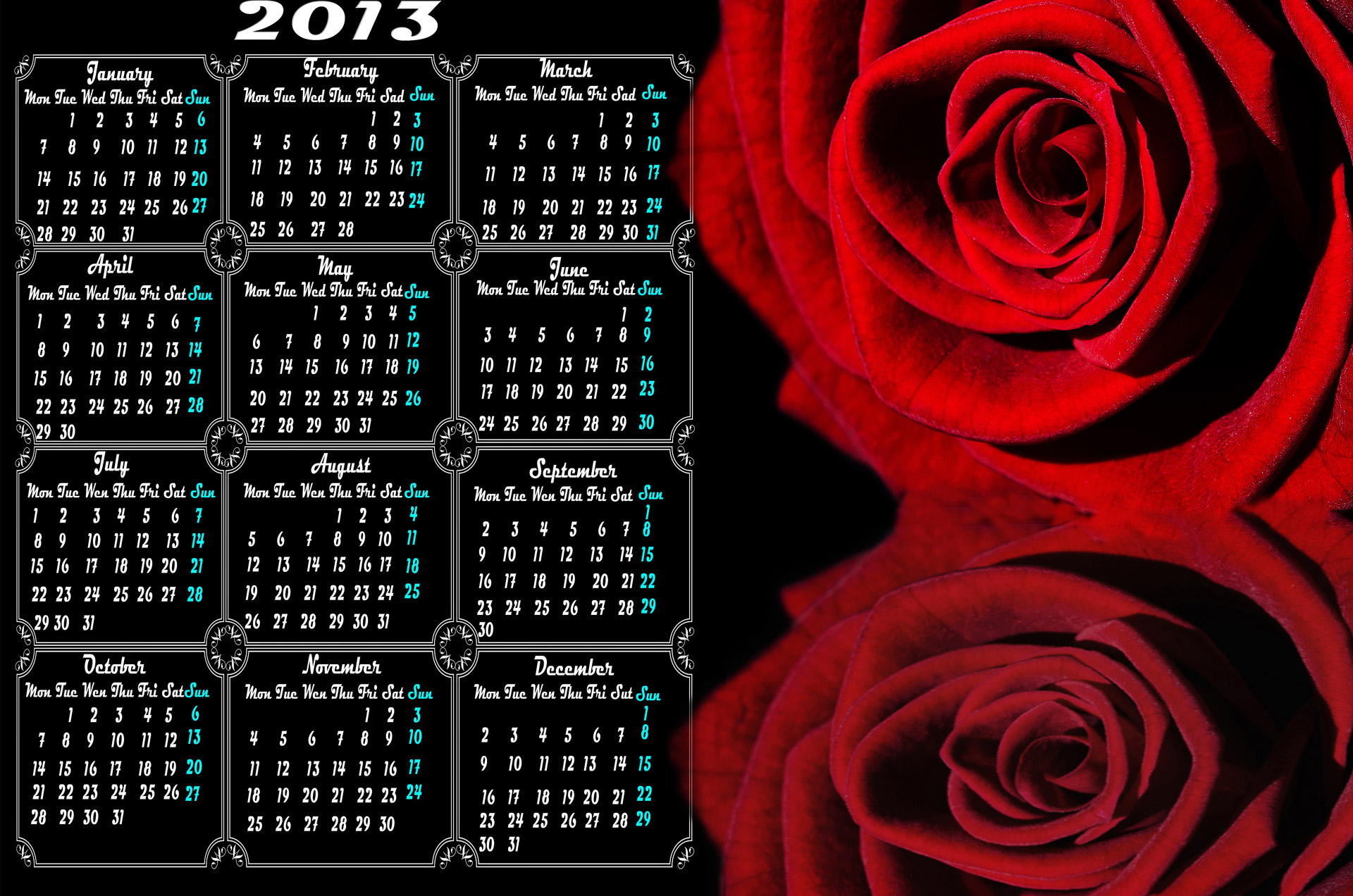 Kalendorius,  2013,  Rožė,  Raudona,  Sausis,  Vasaris,  Kovas,  Balandis,  Gegužė,  Birželis