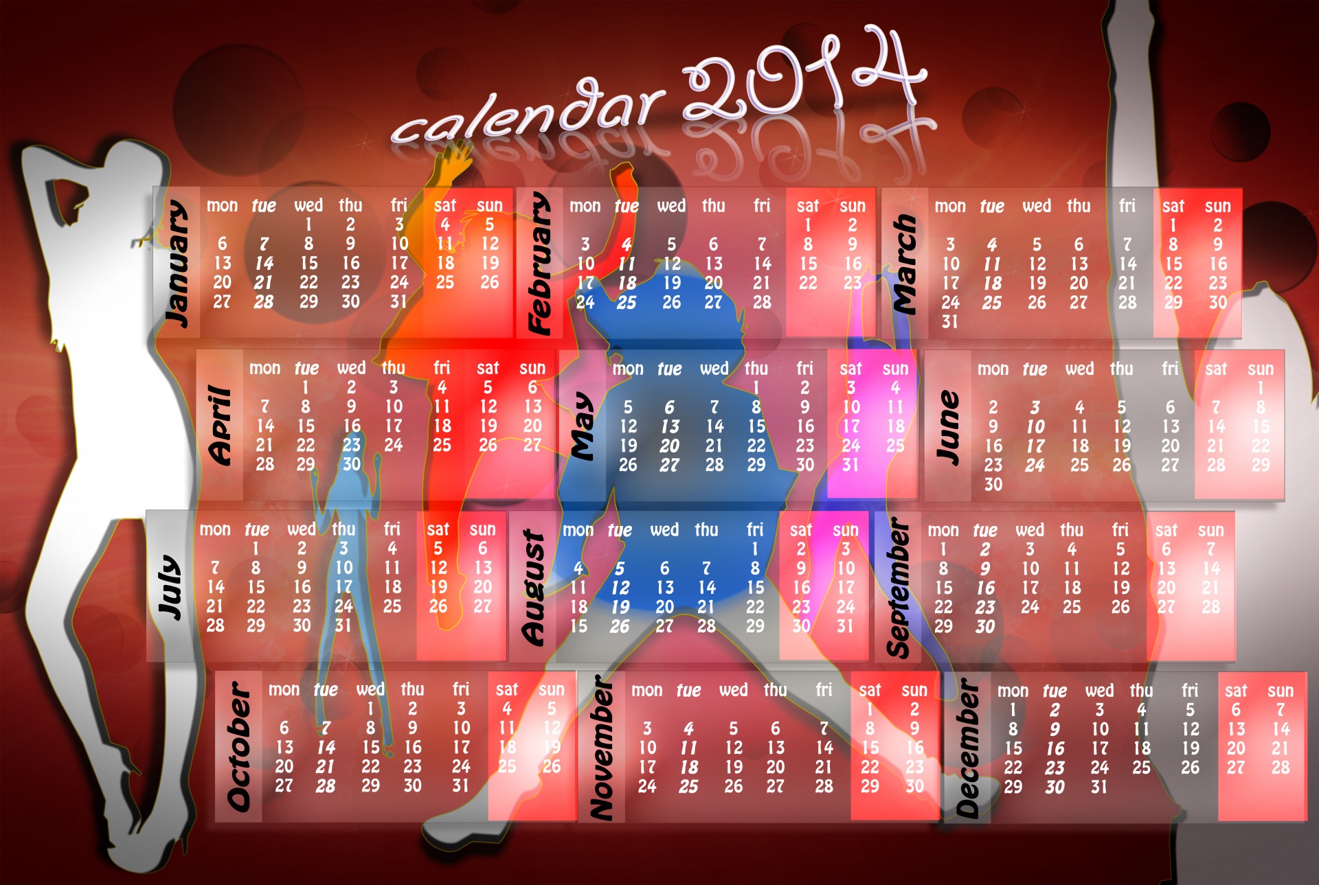 Kalendorius,  2014,  Muzikantai,  Šokėjai,  Šokiai,  Diskoteka,  Šešėliai,  Šešėlis,  Siluetas,  Siluetai