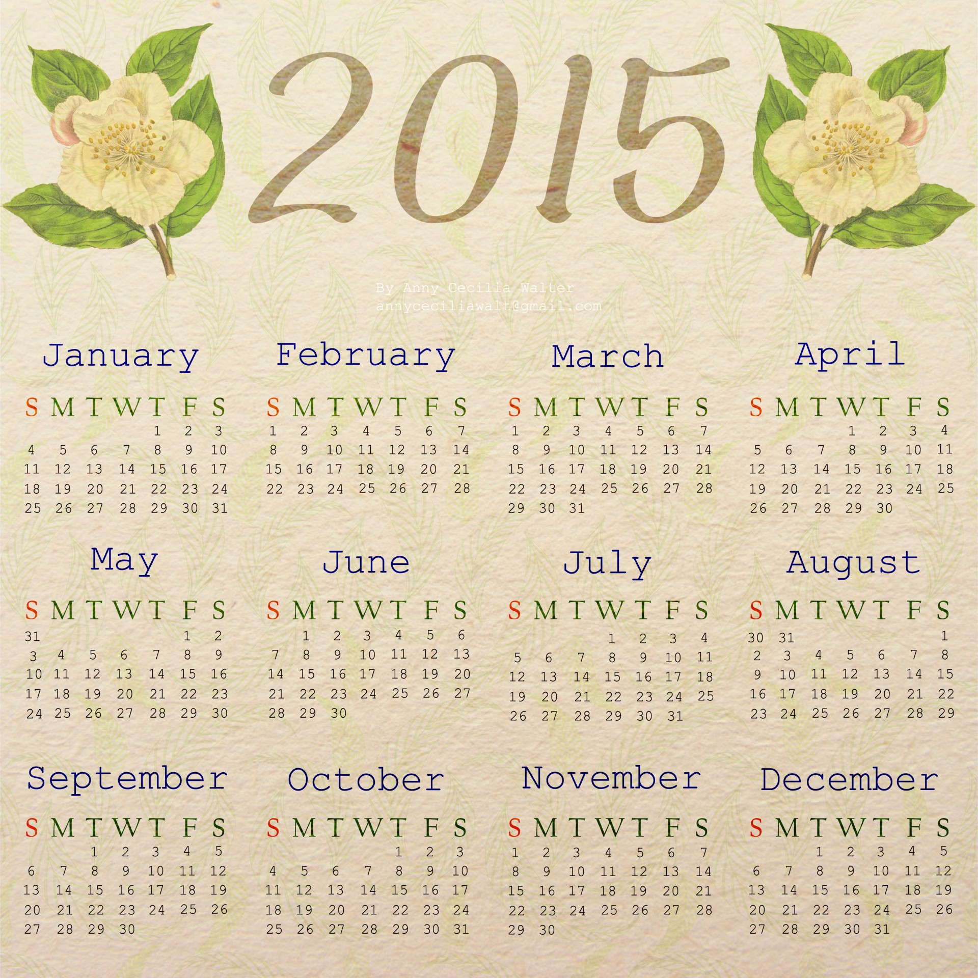 Kalendorius,  2015 M.,  Data,  Diena,  Gėlių,  Gėlė,  Rožės,  Numeris,  Mėnuo,  Savaitę