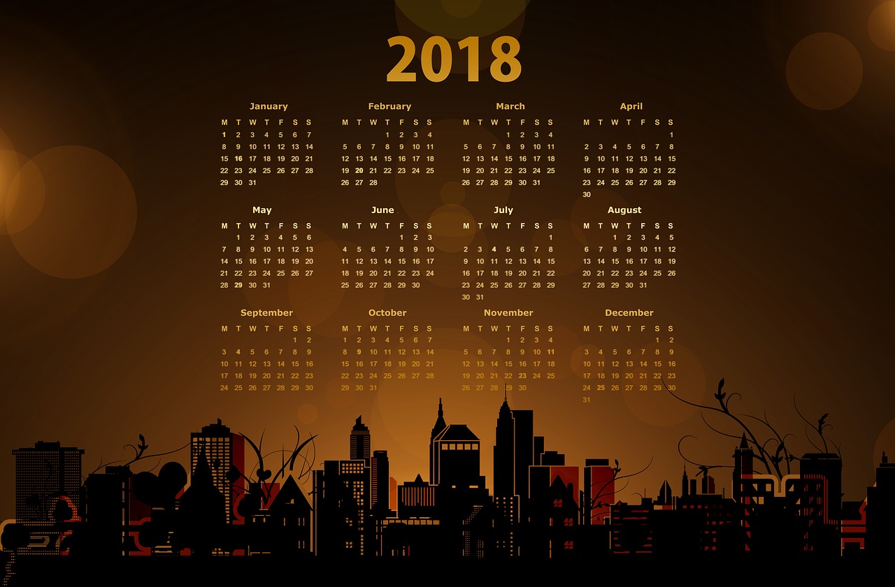 Kalendorius, Naujųjų Metų Diena, Naujųjų Metų Vakaras, 2018, Panorama, Miestas, Siluetas, Sylvesteris, Fejerverkai, Metai