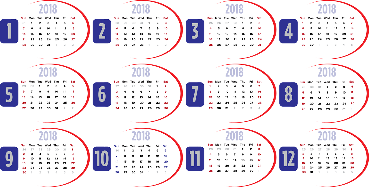 Kalendorius, Verslas, 2018, Usa, Raudona, Balta, Mėlynas, Savaitę, Mėnuo, Diena