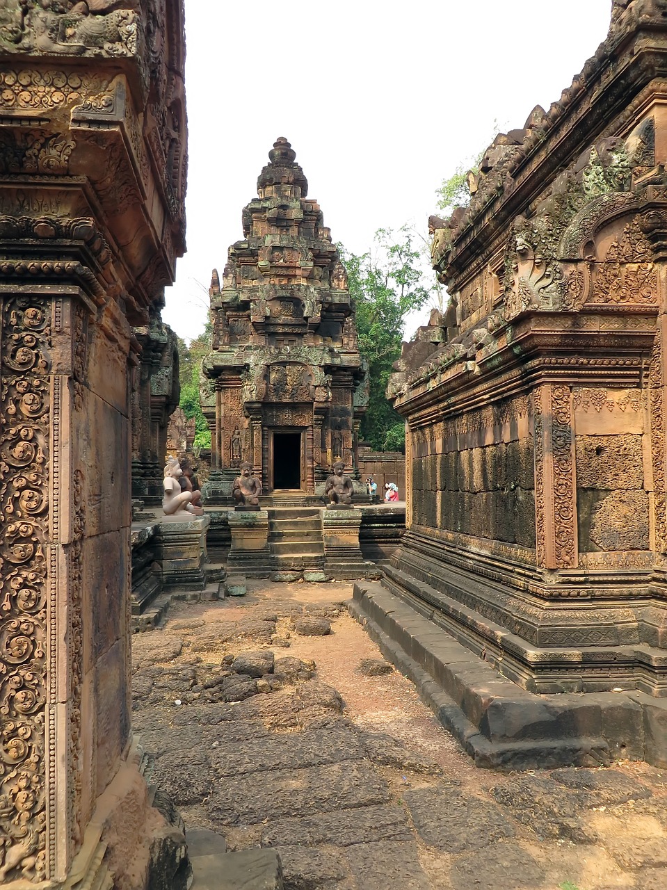Kambodža, Angkor, Šventykla, Banteay Srei, Religija, Šventyklos Moterys, Statulos, Alėja, Rožinis Smiltainis, Archeologija