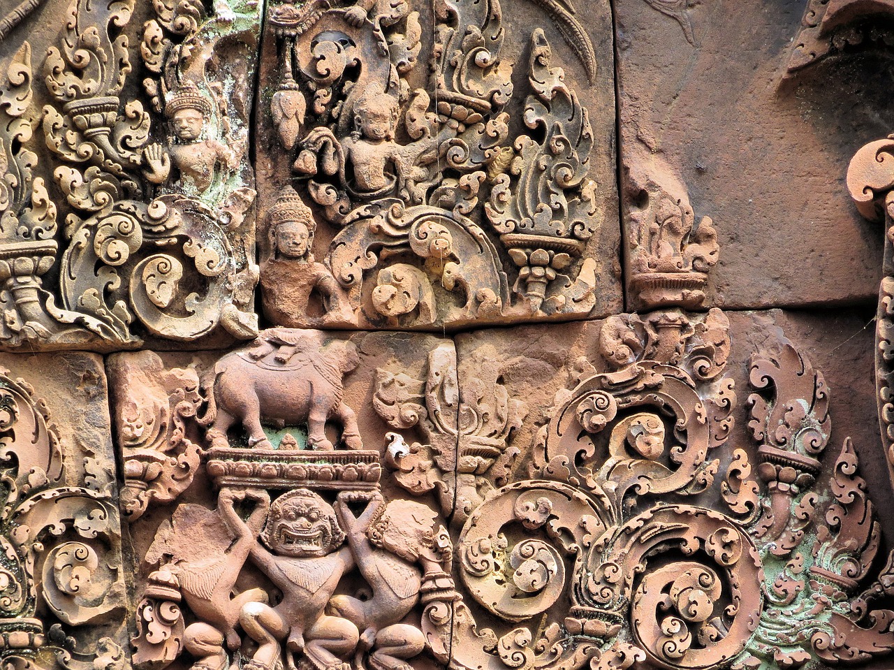 Kambodža, Angkor, Šventykla, Bantay Krei, Sugadinti, Bareljefas, Religija, Skulptūra, Frontonas, Archeologija