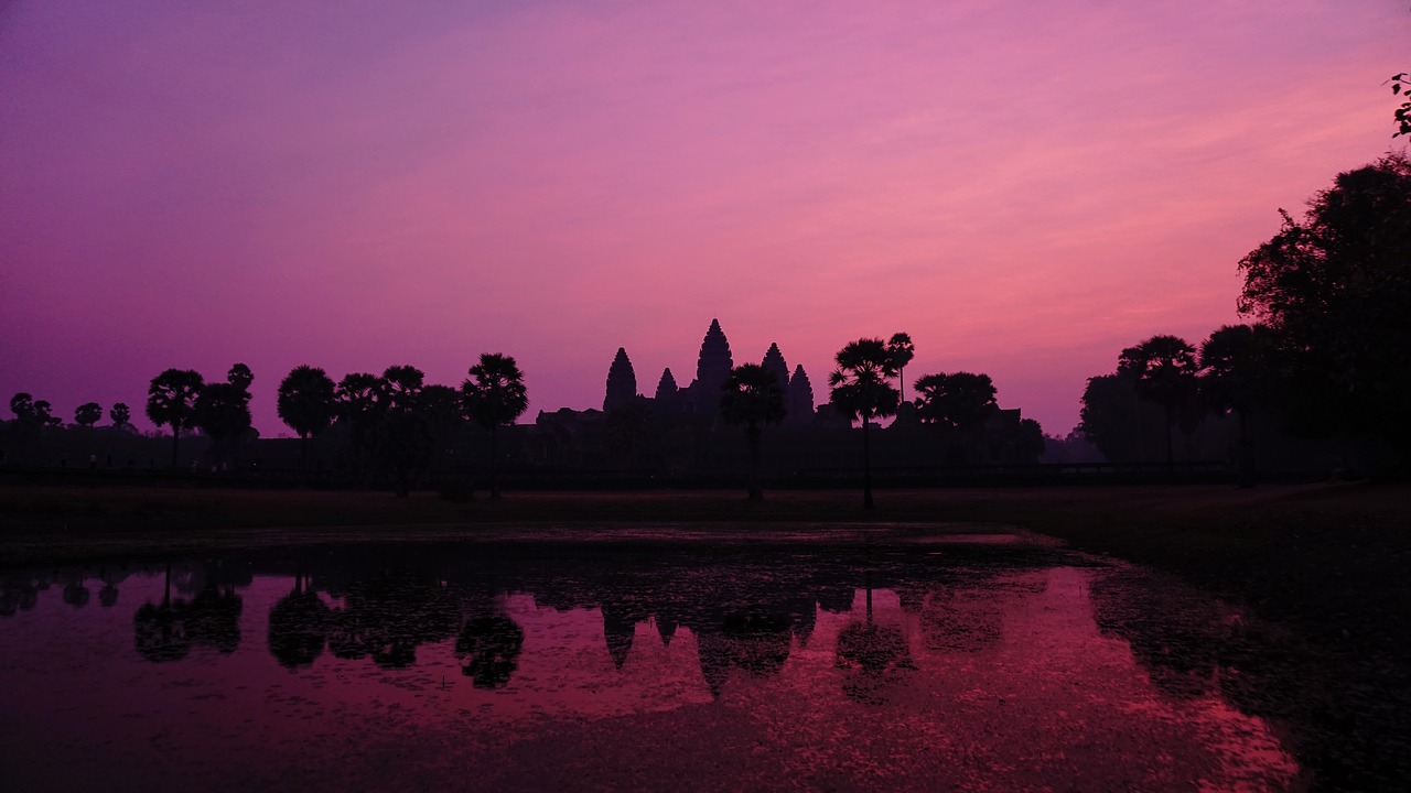 Kambodža, Angkor Wat, Saulėtekis, Asaka, Violetinė, Dangus, Siluetas, Nemokamos Nuotraukos,  Nemokama Licenzija