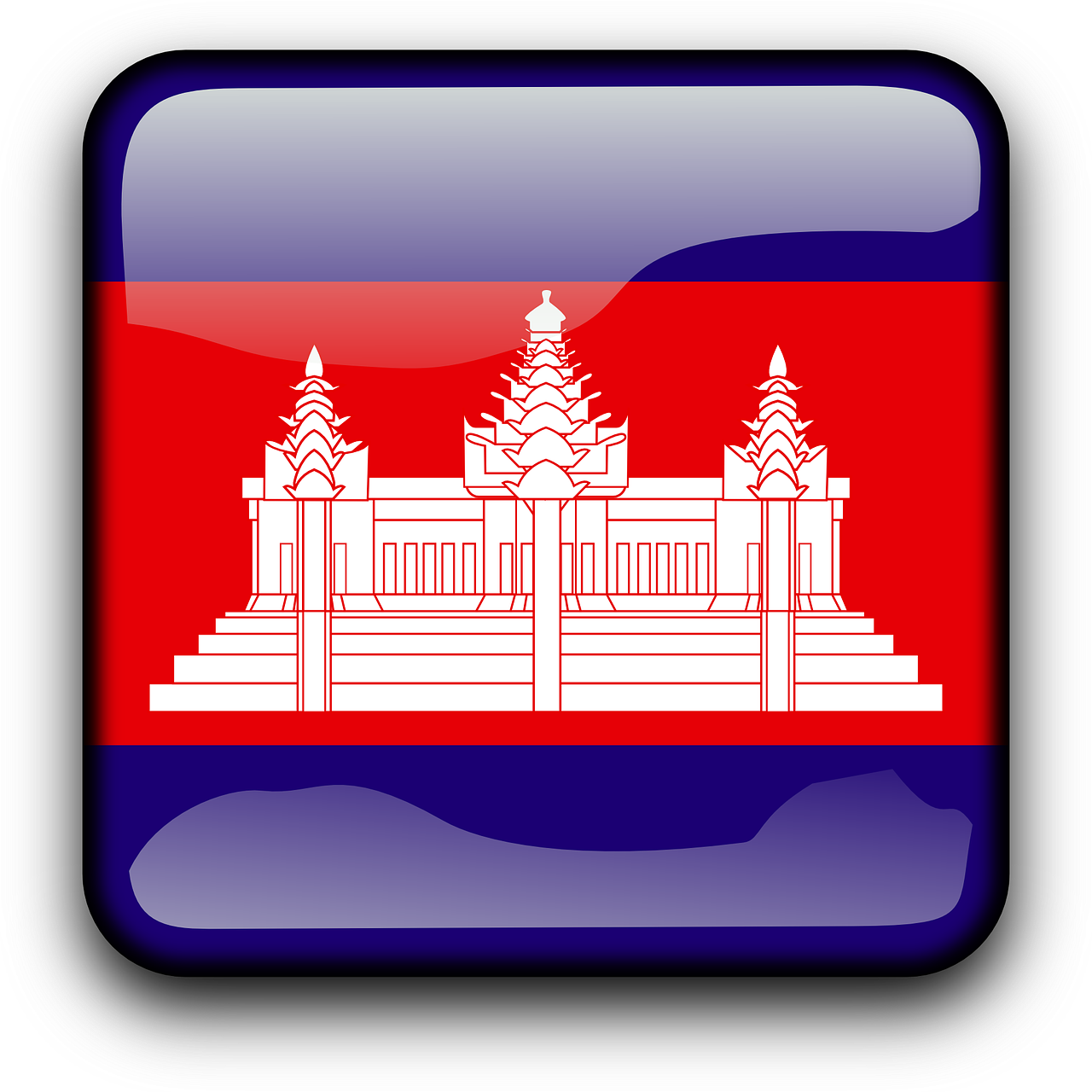 Kambodža, Vėliava, Šalis, Tautybė, Kvadratas, Mygtukas, Blizgus, Nemokama Vektorinė Grafika, Nemokamos Nuotraukos,  Nemokama Licenzija