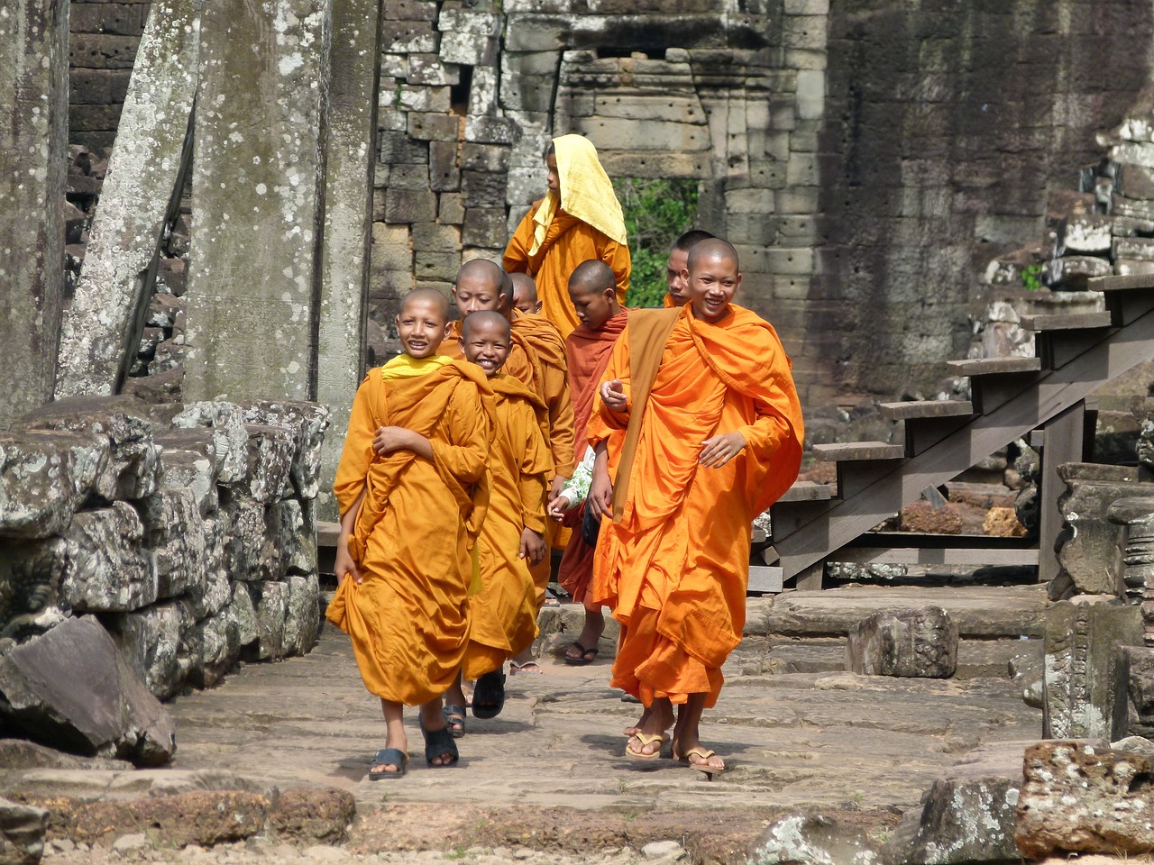 Kambodža, Angkor Wat, Vienuoliai, Šventykla, Angkor, Sugadinti, Siem Grižti, Asija, Budizmas, Unesco Pasaulio Paveldas
