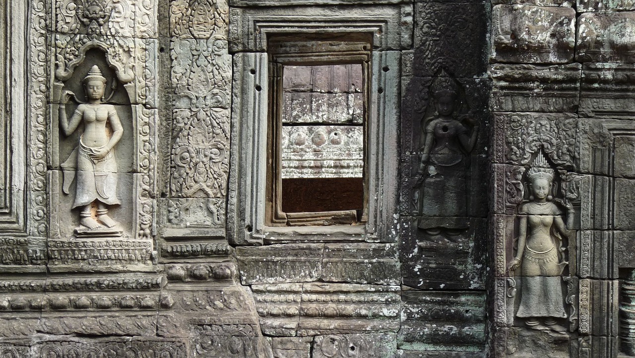Kambodža, Šventykla, Angkor, Statula, Griuvėsiai, Deivė, Moterys, Khmer, Sienų Skulptūros, Archeologija
