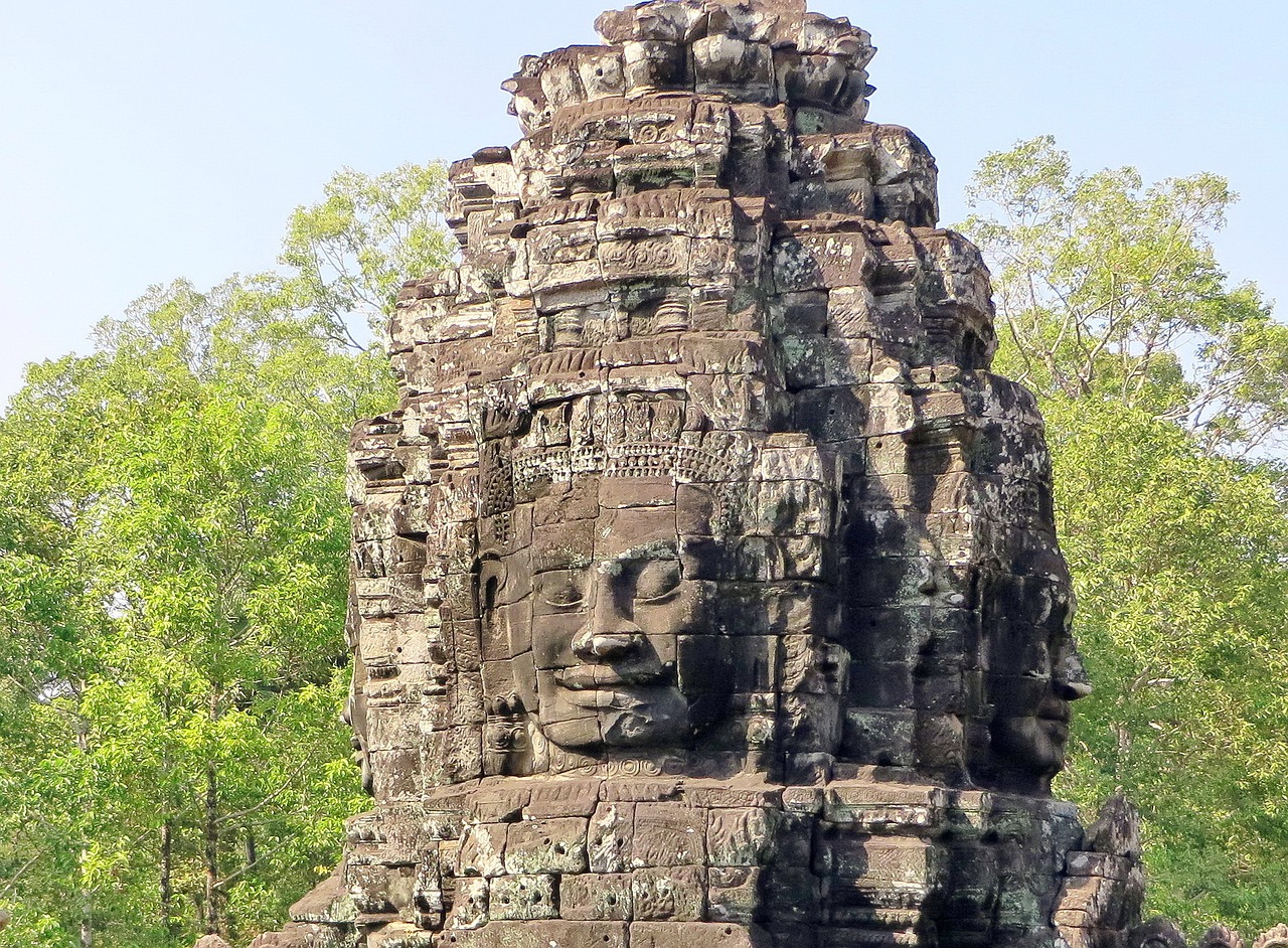 Kambodža,  Angkor,  Bayon,  Šventykla,  Wat,  Senovinis,  Pierre,  Buda,  Šventas,  Meditacija
