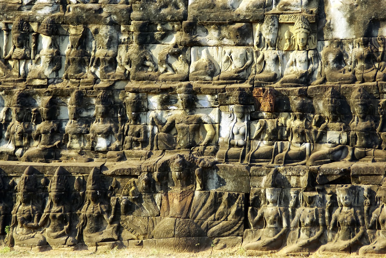 Kambodža,  Angkor,  Bareljefas,  Khmer,  Menas,  Kultūra,  Tapetai,  Tiek Daug,  Senovinis,  Archeologija