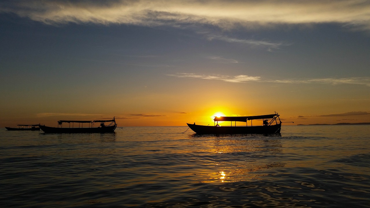 Kambodža, Asija, Sihanoukvilis, Jūra, Papludimys, Debesys, Saulė, Saulėlydis, Abendstimmung, Nemokamos Nuotraukos