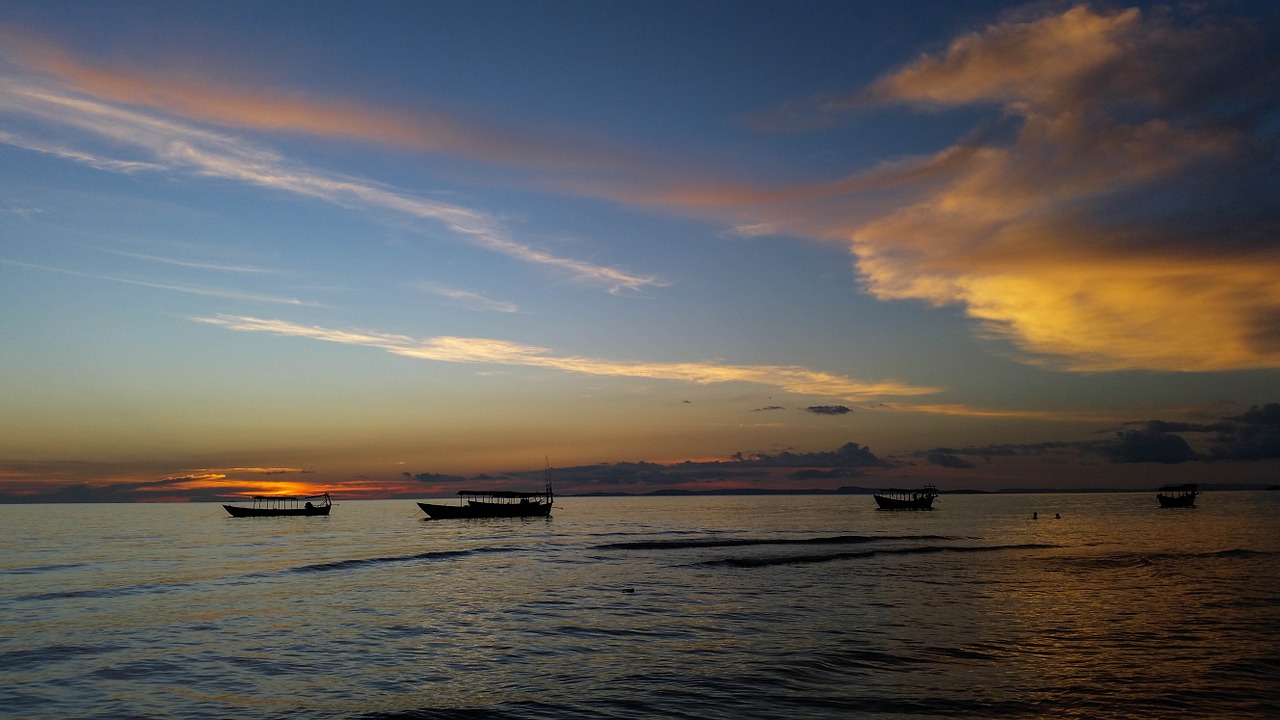 Kambodža, Asija, Sihanoukvilis, Jūra, Papludimys, Debesys, Saulėlydis, Abendstimmung, Afterglow, Nemokamos Nuotraukos