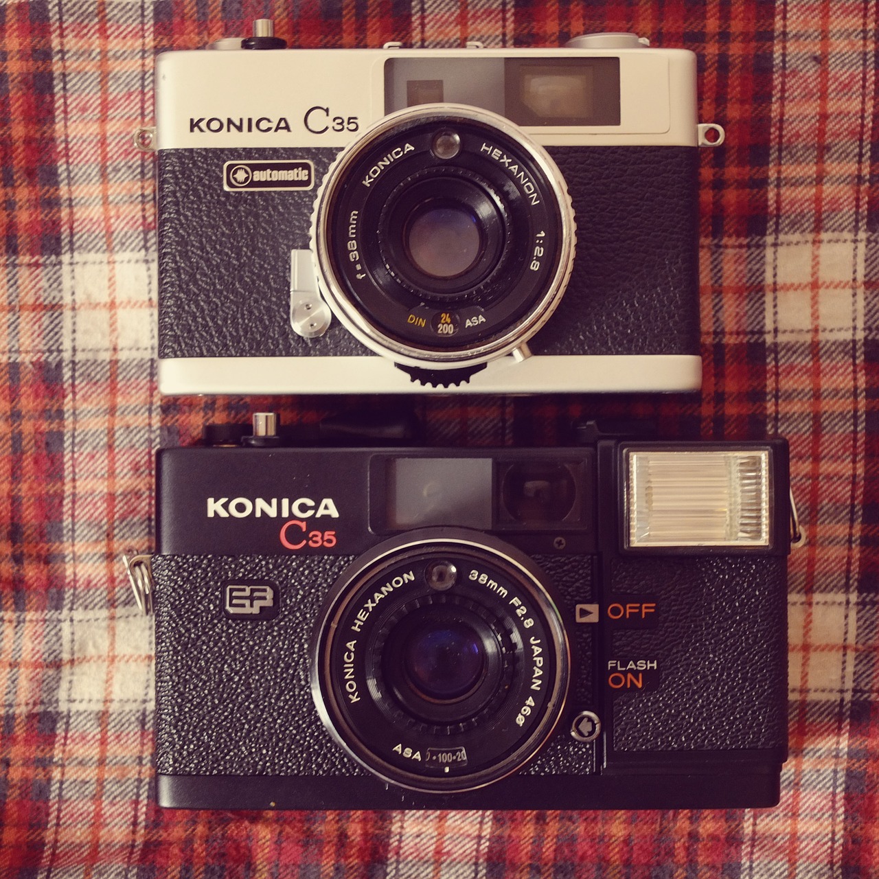 Fotoaparatas, Analogas, Hipster, Flanelė, Vintage, Retro, Konica, Senoji Kamera, Nuotrauka, Senas