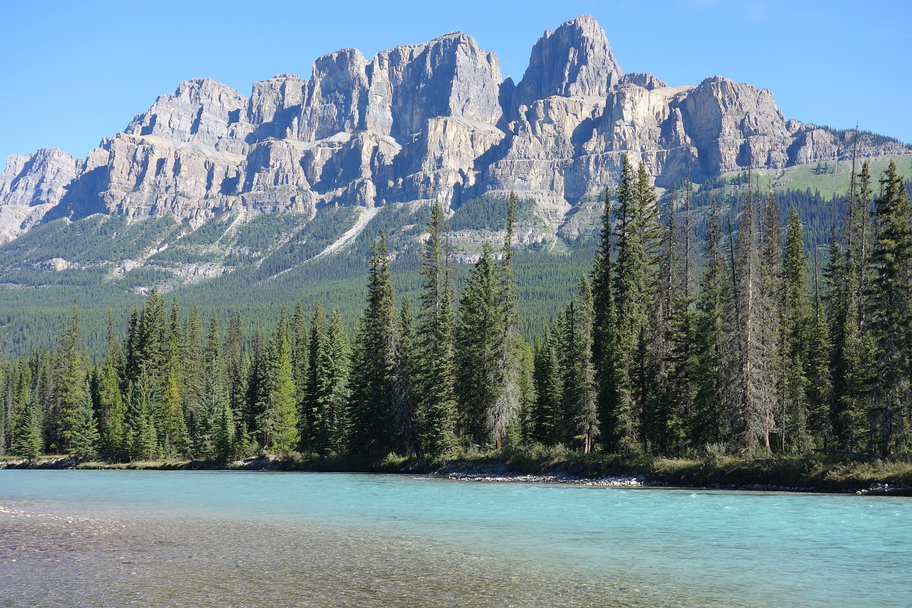 Kanada, Banff, Kalnai, Upė, Miškas, Kraštovaizdis, Vanduo, Gamta, Vanduo Veikia, Kalnų Peizažas