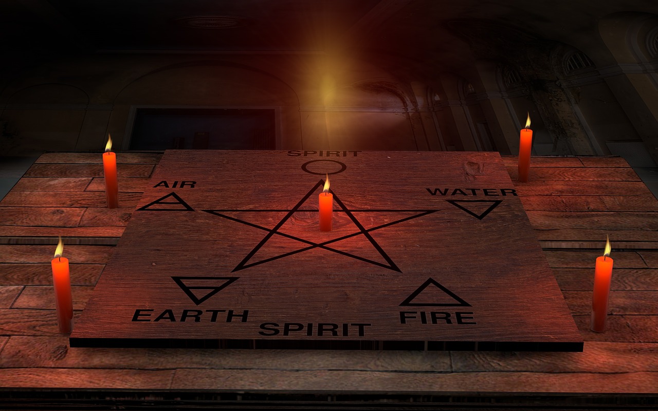 Žvakės, Erdvė, Mediena, Pagan, Pentagrama, Oras, Dvasia, Žemė, Ugnis, Simbolis