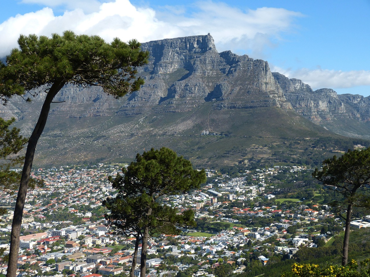 Cape Town, Pietų Afrika, Stalo Kalnas, Tolimas Vaizdas, Perspektyva, Kalnų, Miestas, Kalnas, Kraštovaizdis, Panorama