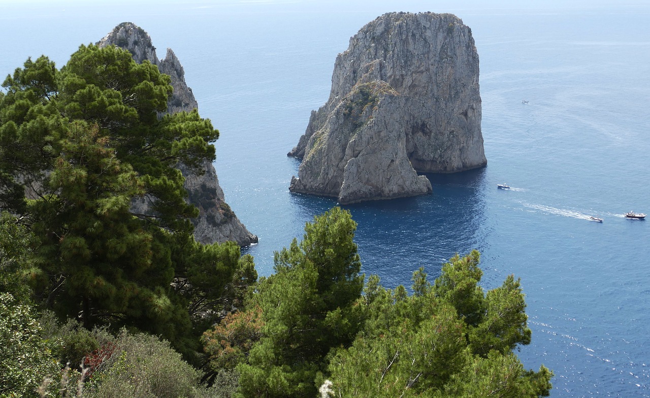 Capri, Italy, Viduržemio Jūros, Kranto, Sala, Gamta, Uolos, Šventė, Rokas, Panorama