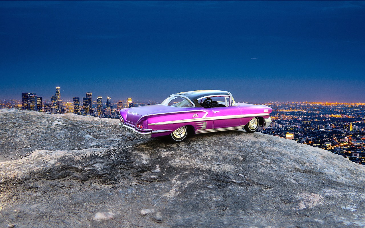 Automobilis, Los Andželas, Nepastebėti, Chevrolet Impala, 1966, Vintage, Su Vaizdu, Miesto Šviesos, Transporto Priemonė, Pastatytas