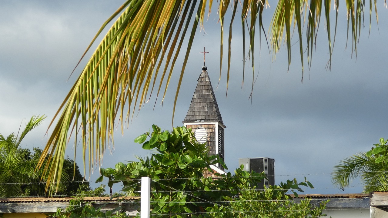 Karibai, St Maarten, Philipsburg, Palmės, Bažnyčia, Architektūra, Religija, Tikėjimas, Krikščionybė, Pastatas