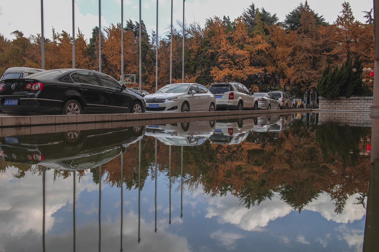 Automobiliai,  Tvenkinys,  Atspindys,  Ruduo, Nemokamos Nuotraukos,  Nemokama Licenzija