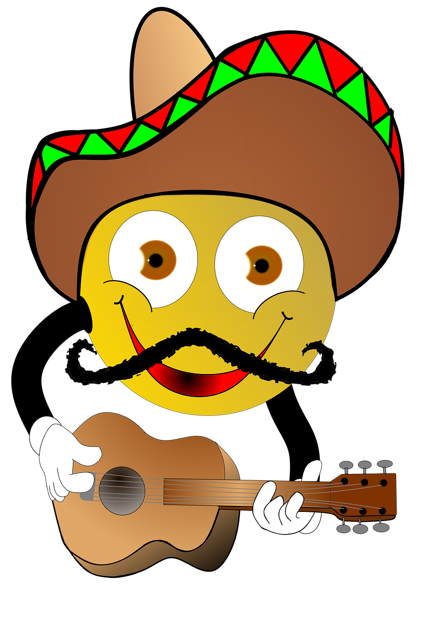 Animacinis Filmas, Meksikanai, Smiley, Gitara, Sombrero, Vakarėlis, Meksika, Džiaugsmas, Muzika, Nemokamos Nuotraukos