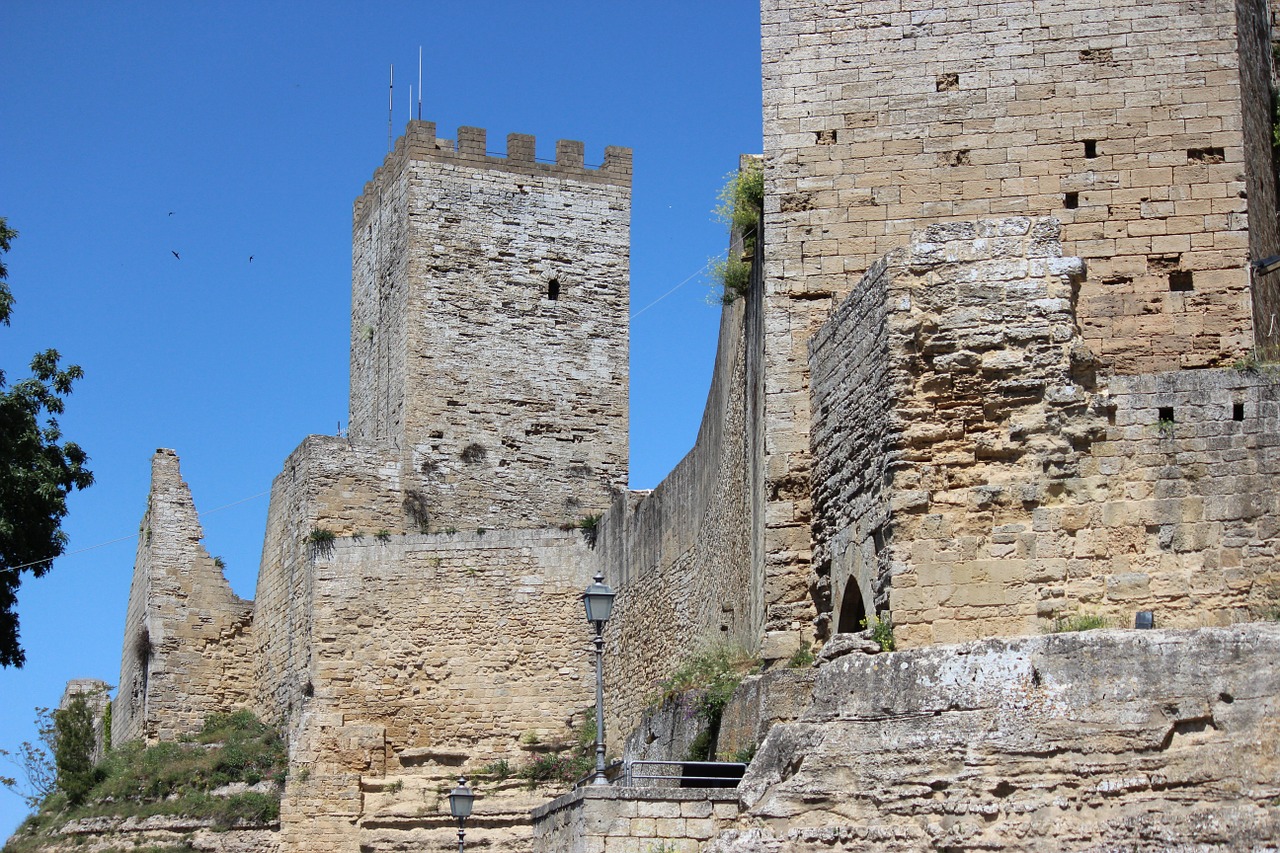 Pilis, Torre, Rocca, Enna, Sicilija, Sienos, Viduramžiai, Fortifikacija, Dangus, Viduramžių Bokštas
