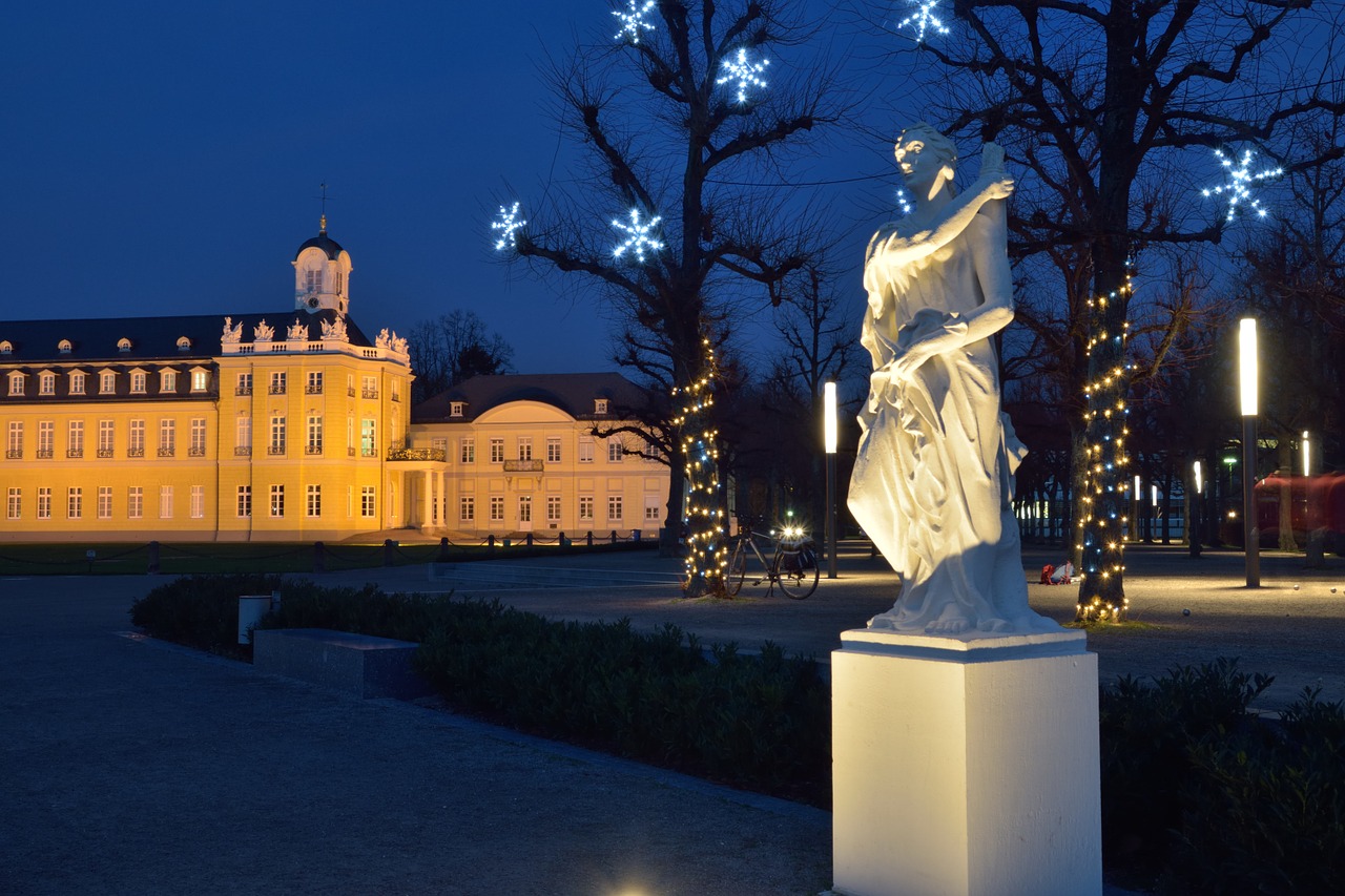 Pilis, Kalėdos, Statula, Mėlyna Valanda, Karlsruhe, Abendstimmung, Pilies Apšvietimas, Naktis, Nemokamos Nuotraukos,  Nemokama Licenzija