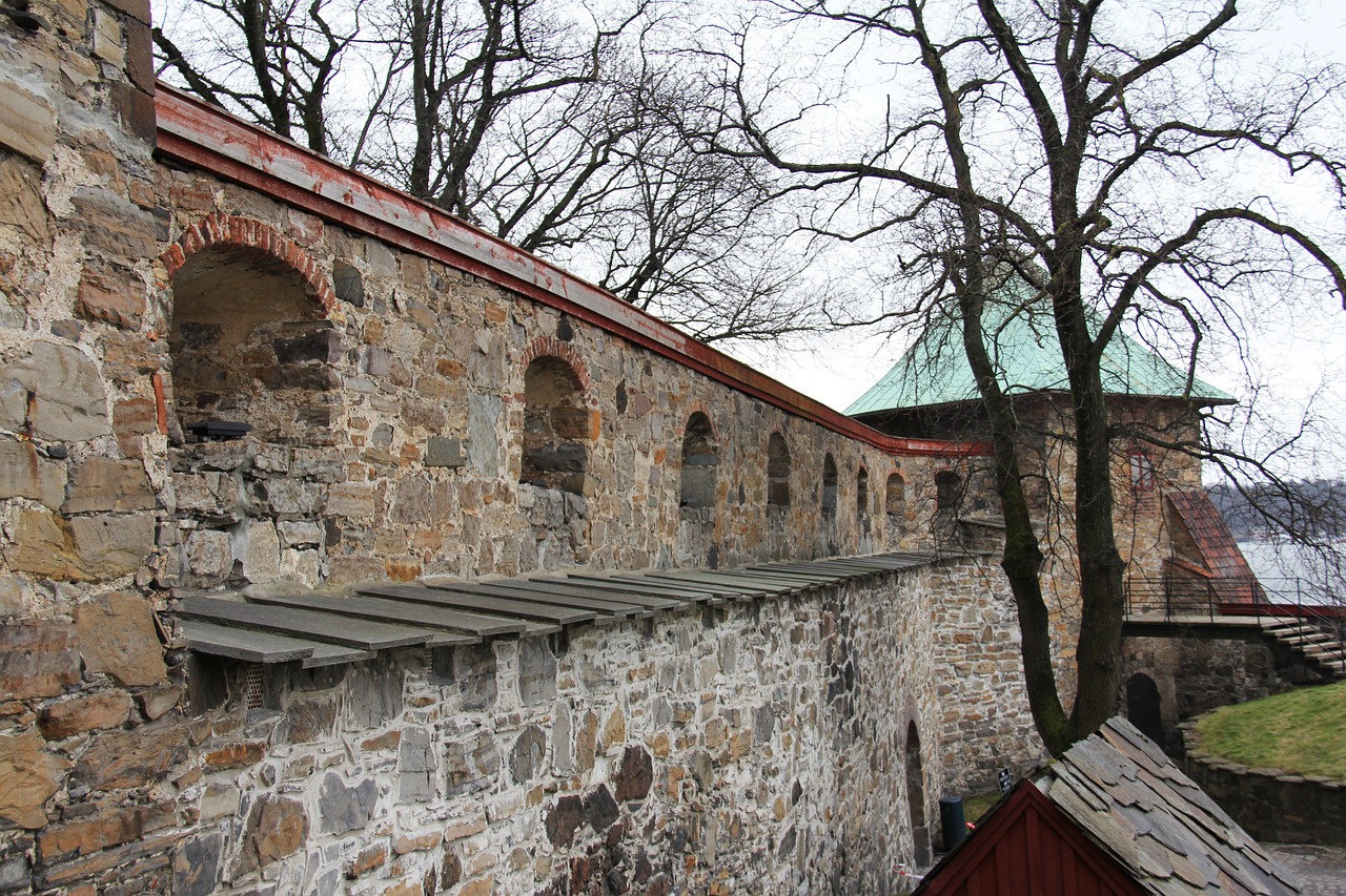 Pilis, Senas, Gražus, Žiema, Šaltas, Kelionė, Akershus Tvirtovė, Tvirtovė, Oslo, Norvegija