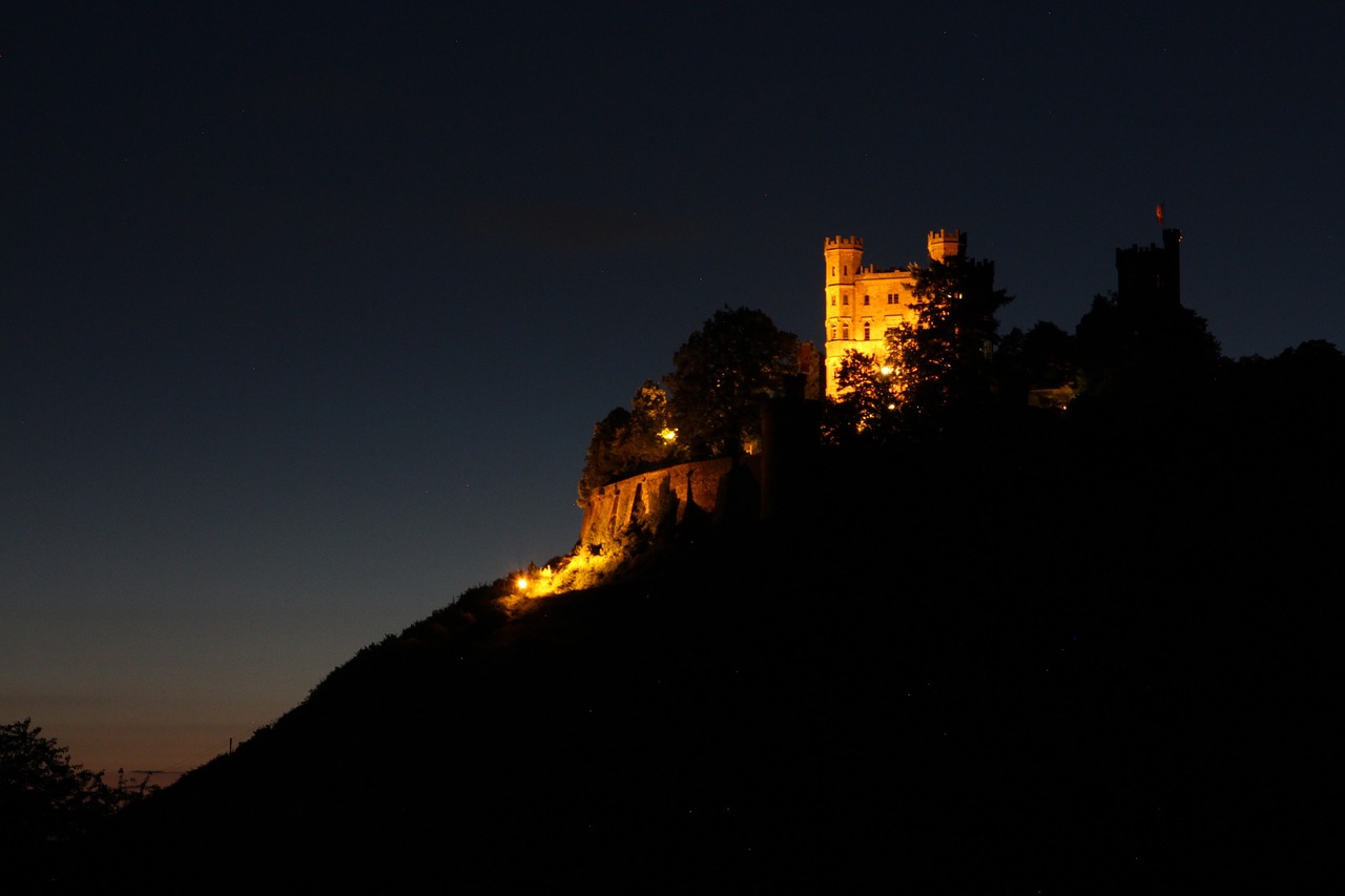 Pilis, Tvirtovė, Viduramžiai, Naktinė Nuotrauka, Ilga Ekspozicija, Twilight, Gamta, Ortenbergas, Kalnas, Juodasis Miškas