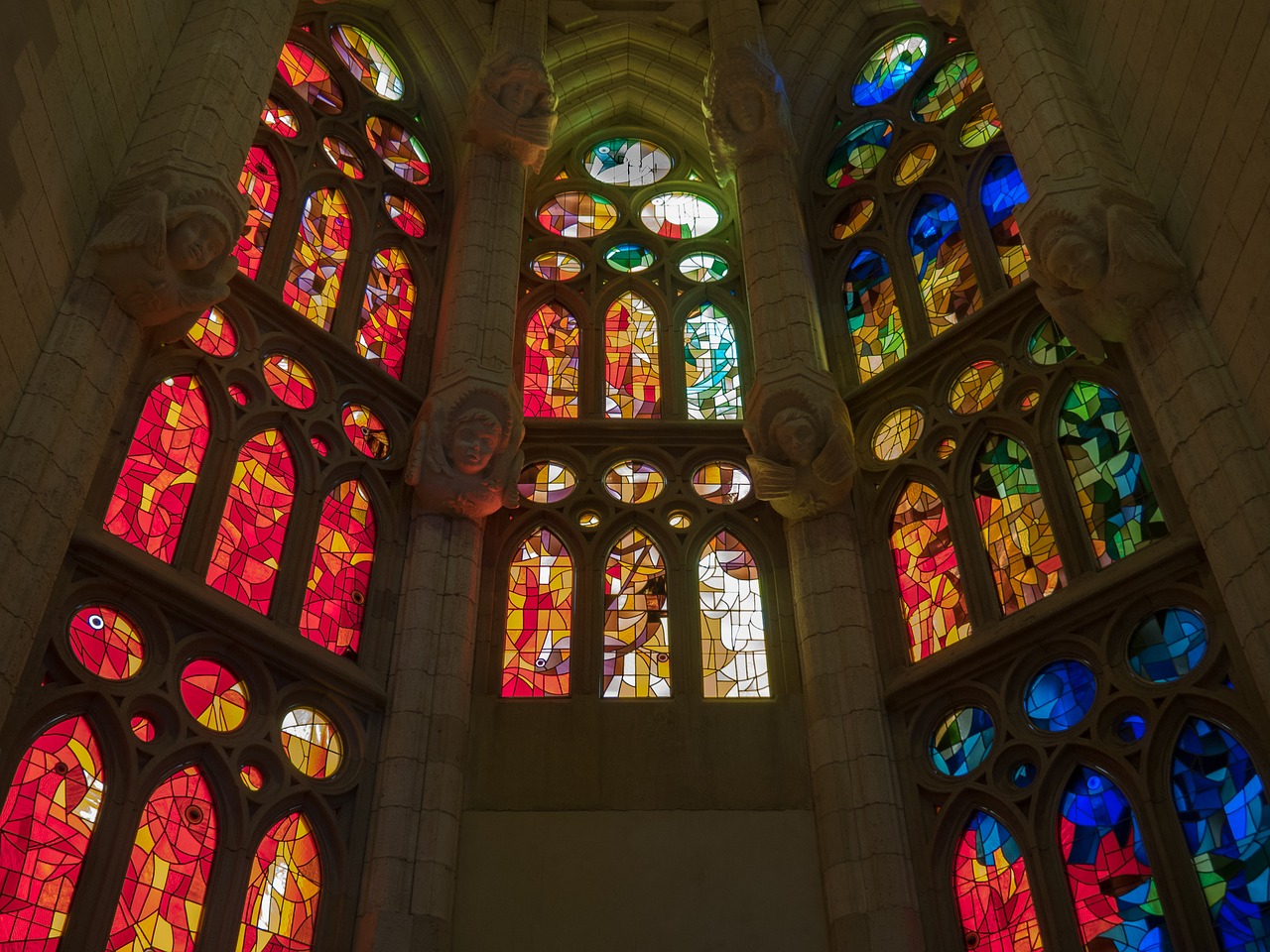 Katedra, Sagrada Família, Barcelona, Katalonija, Rozetė, Vitražas, Šviesa, Spalva, Architektūra, Vaizdas