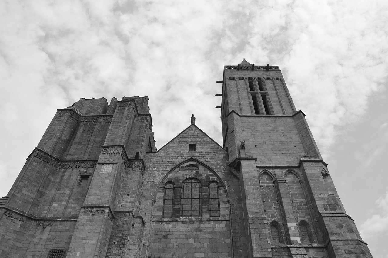 Katedra, Dol De Bretagne, Nuotrauka Juoda Balta, Architektūra, Religiniai Paminklai, Brittany, Nemokamos Nuotraukos,  Nemokama Licenzija