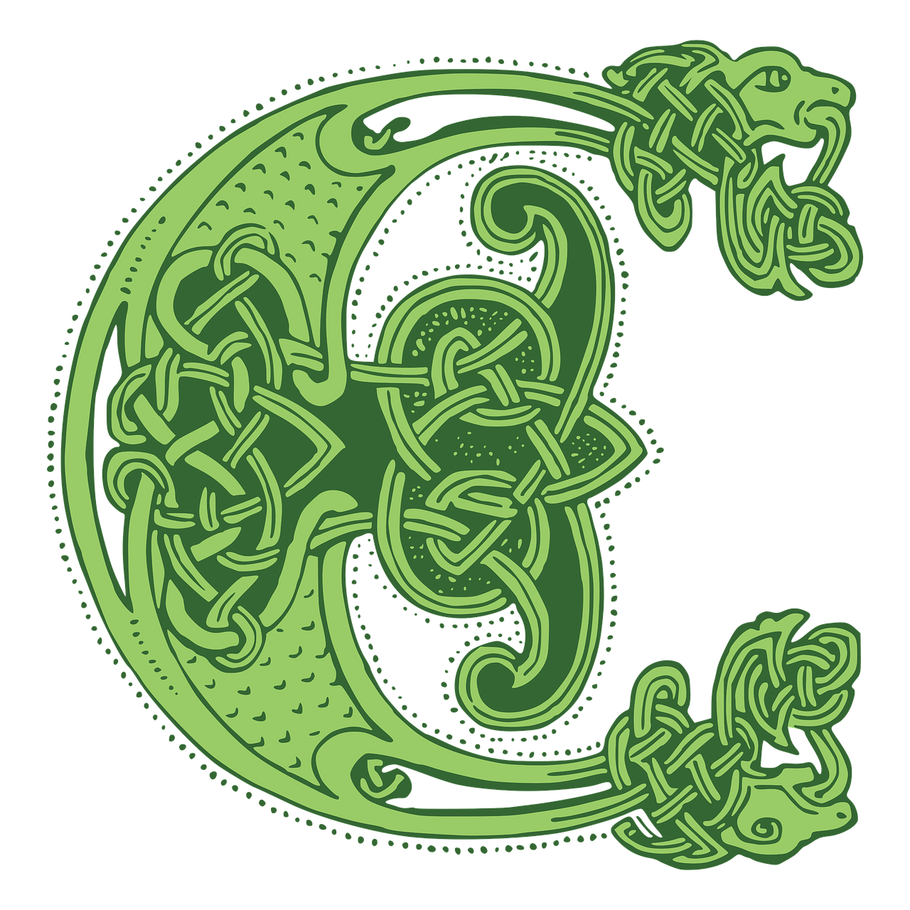 Keltų,  Mazgas,  Laiškas,  Monograma,  C,  Pradinė,  Dekoratyviniai,  Žalias,  Airijos,  Raidės