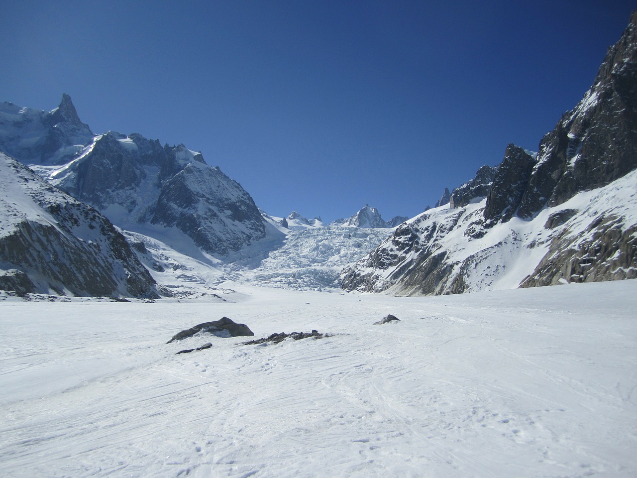 Chamonix, Mont Blanc, Alpių, Sniegas, Aukšti Kalnai, Kalnai, Vallée Blanche, Slidinėjimas, Slidinėjimas, Snieglentė