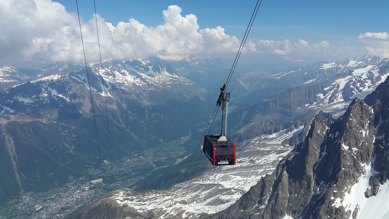Chamonix, Kabelis, Aiguille Du Midi, Gondola, Mont Blanc, Alpių, France, Europa, Aukšti Kalnai, Nemokamos Nuotraukos
