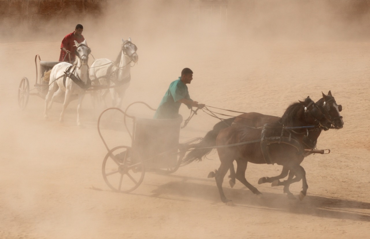 Vežimėlis, Arklys, Romėnų, Lenktynės, Reenactment, Istorija, Jordan, Arabas, Arabiškas, Viduryje